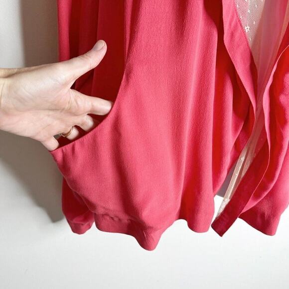 Kut from the Kloth Women Jacket XL Pink Draped Open Front Lace Lined Long Sleeve - Picture 4 of 9